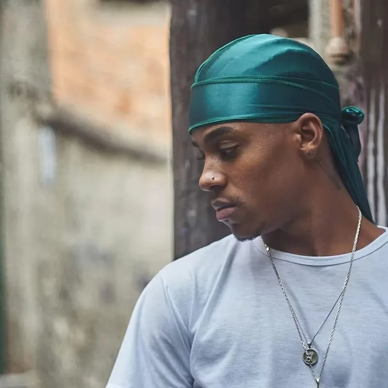 1-4Pcs Unisex New silk Bandana Turban Hat Men Breathable Long Tail For Men Durags Pirate Hat Headband image 5