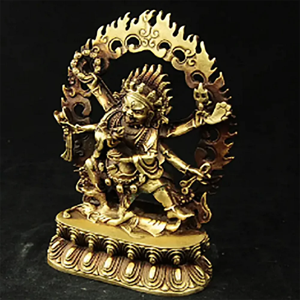 Pure Buddhism Brass 6 Arms Mahakala Vajra King Kong Exorcism God Buddha Garden Decoration 100% Real Brass Brassroom