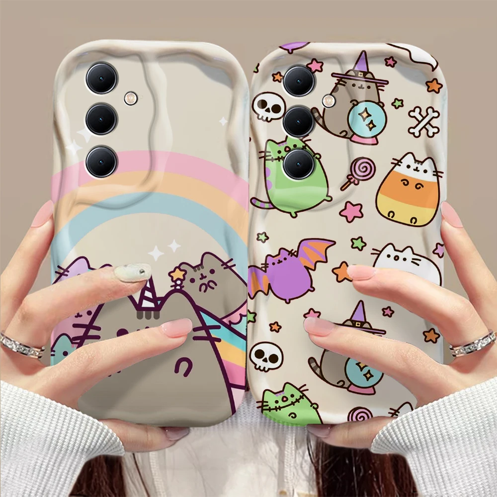 Funny Pusheens Cat 3D Wave Case For Samsung A73 A72 A71 A55 A54 A53 A35 A34 A33 A25 A24 A23 A15 A14 A13 A05 A04 A03 4G 5G Cover - náhled 2