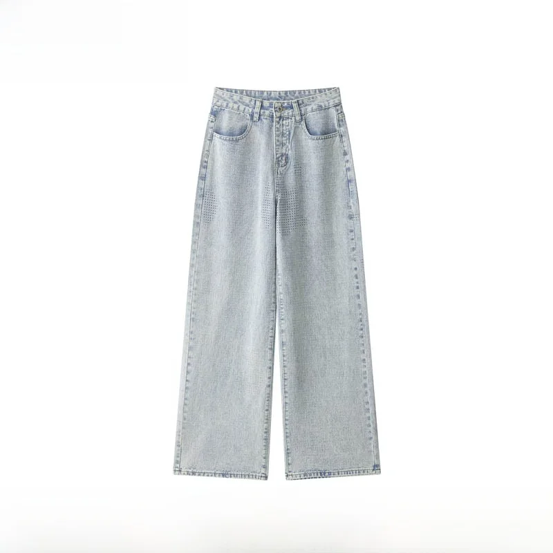 

Fashionable Straight Leg Jeans Women's Spring Summer New Arrival Diamond Embedded Print Casual Trousers All Match