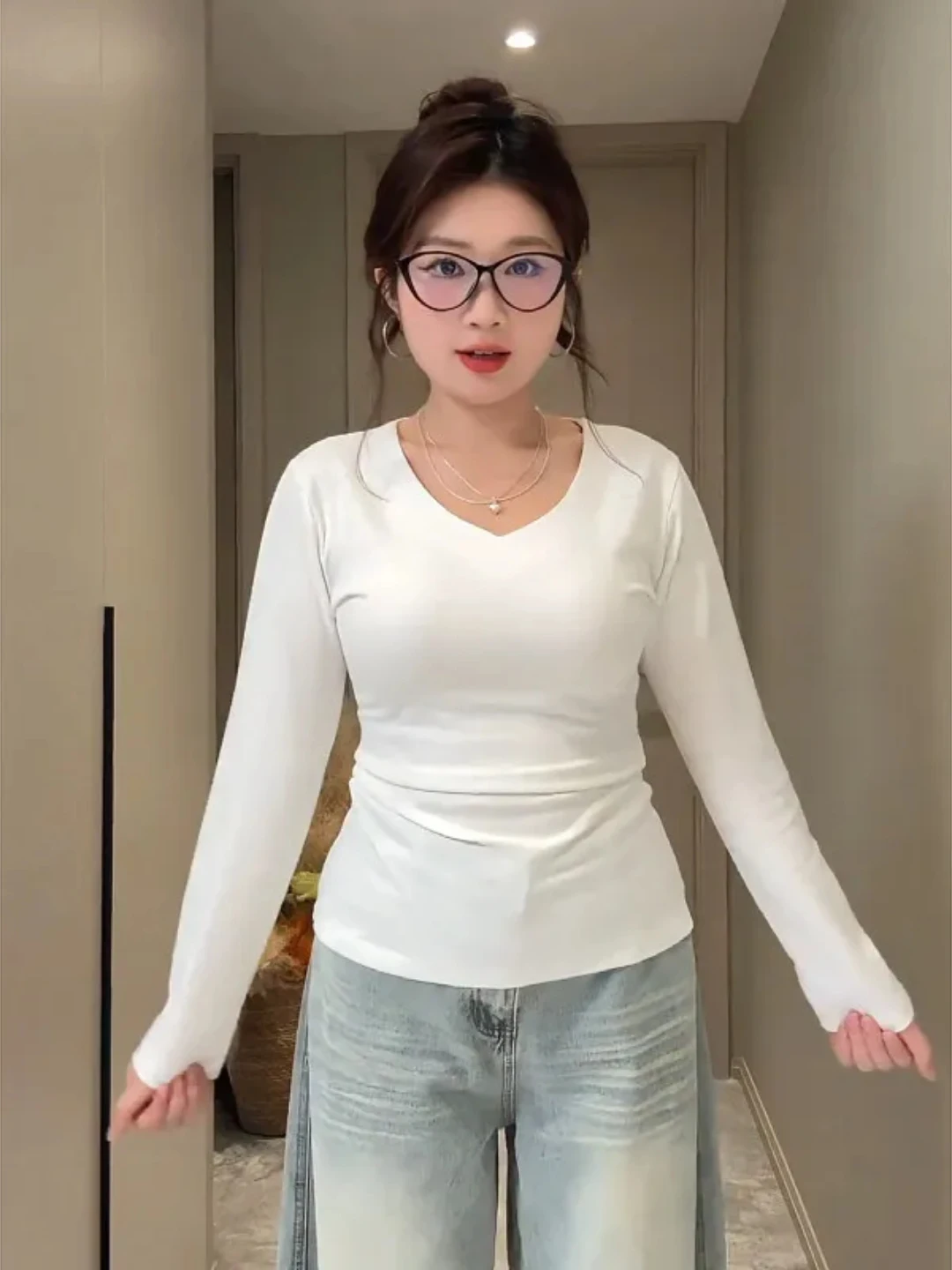 

plus Size Women's Long Sve V-Ne T-irt Slimming Base Layer irt Korean Sle Commute Wind Spring Faion Inner Wear