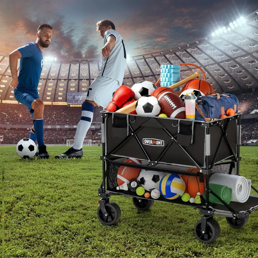 عربة ذات طابقين قابلة للطي سعة 400 لتر - عربة عربة قابلة للطي ذات سعة كبيرة - موسع طويل جدًا مقاس 47 بوصة - عجلات كبيرة لجميع التضاريس