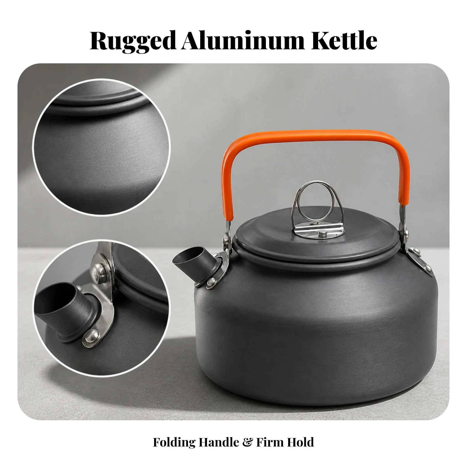 Hard-Anodized Aluminum Camping Kettle Portable Outdoor Tea Kettle Camp Coffee Pot Scratch-Resistant Cookware Non-Electric