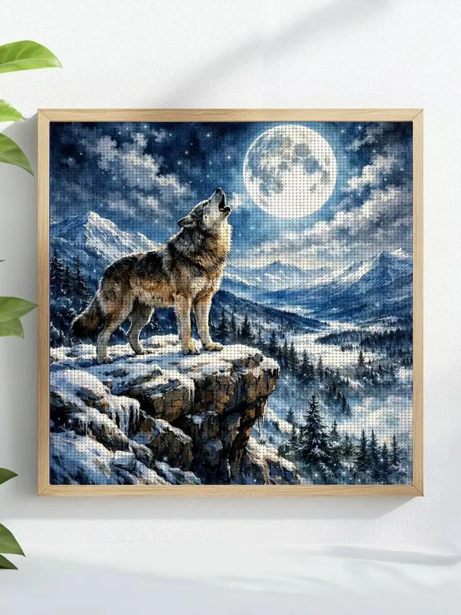 1 Stück 40x40 cm/15,74 Zoll Wolf-Stickerei-Set DIY-Kit 11CT/14CT DIY-Stickerei-Set DIY-Kreuzstich-Set Wandbild – Detail 1