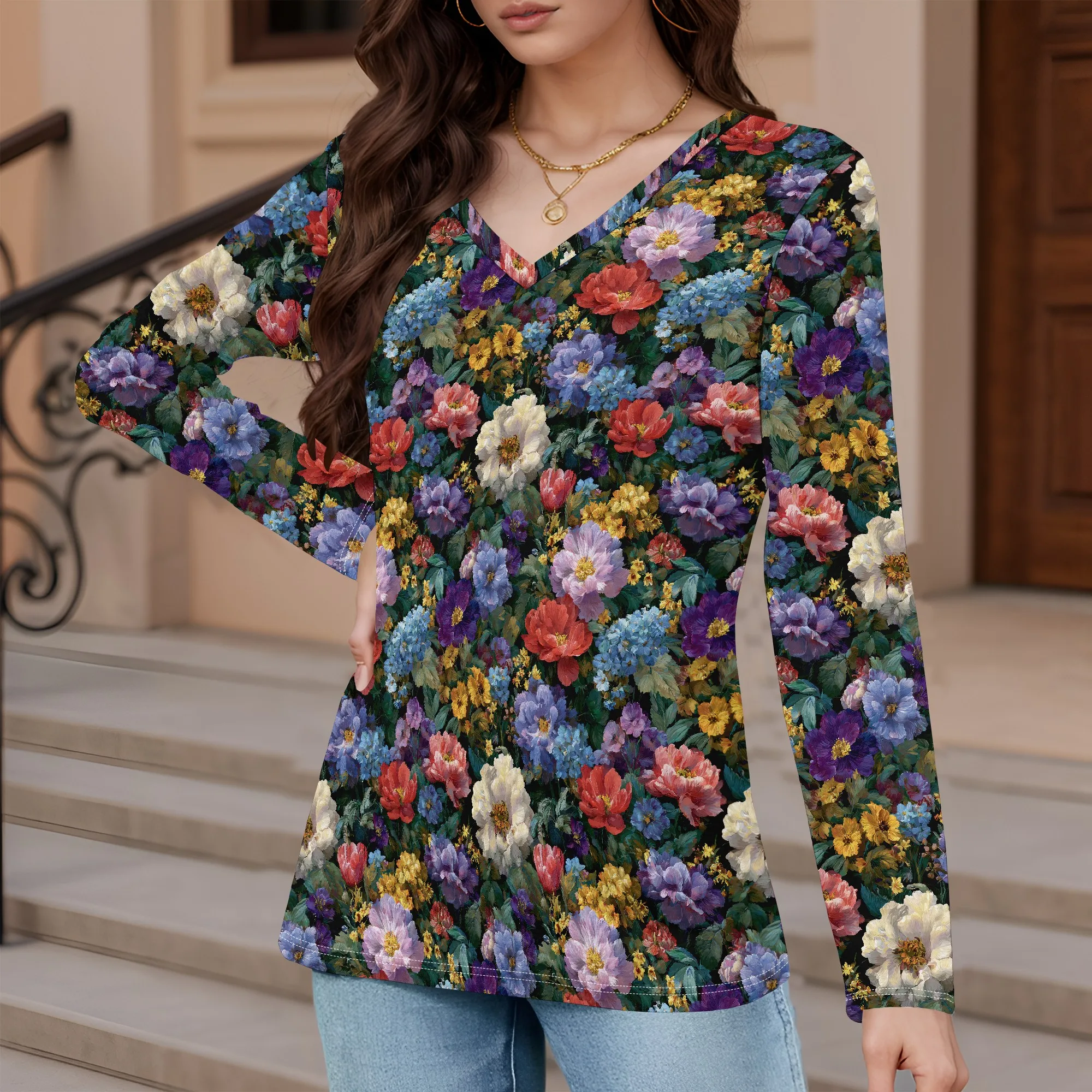 Camicetta da donna con maniche 3 a 4 maniche lunghe, tunica casual da lavoro, top con scollo a V, camicie casual eleganti e testurizzate