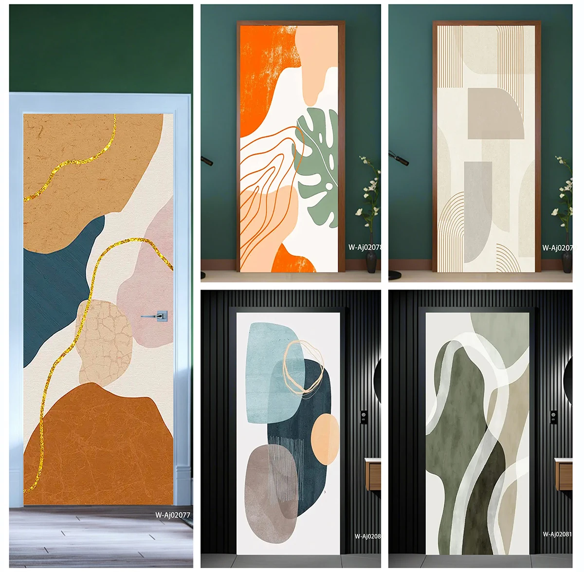 Crack Texture Gold Line Boho Abstract Door Sticker Peel & Stick Waterproof PVC Removable Door Mural