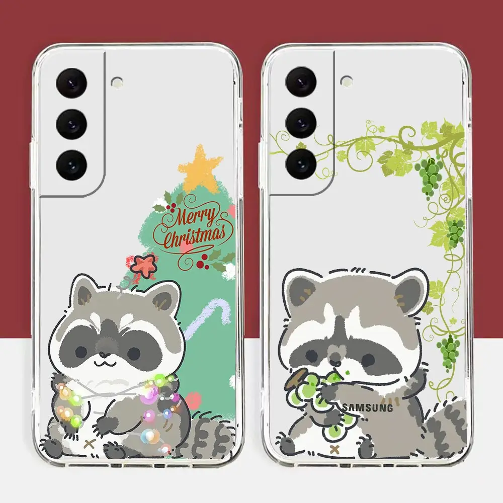 

Clear Phone Case For Samsung Galaxy S22 S21 S20 FE S10 NOTE 10 A12 A11 J6 PLUS ULTRA 5G Case Funda Cover Shell Lovely Raccoon