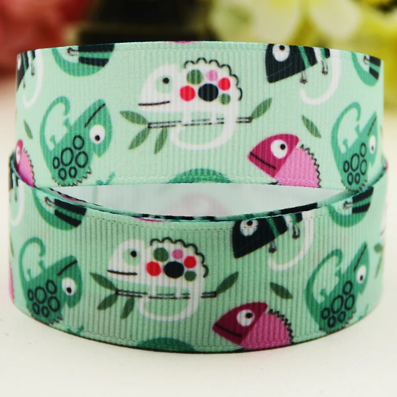 

22mm 25mm 38mm Chameleon Cartoon printed Grosgrain Ribbon DIY Hair Bows Merry Party Gift Decoration Material 10 Yards X-04986