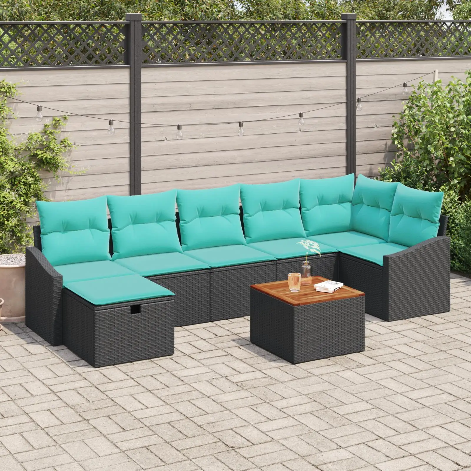 

8 Piece Outdoor Garden Sofa Set with Cushions Black Rattan Furniture Cozy Patio Seating