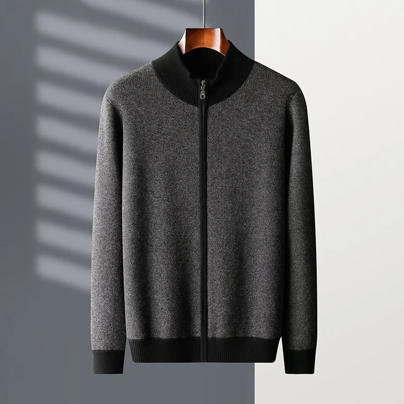 Cardigan con cerniera spessa di nuovo stile da uomo 100% cashmere color block maglione casual moda autunno inverno comoda giacca da lavoro