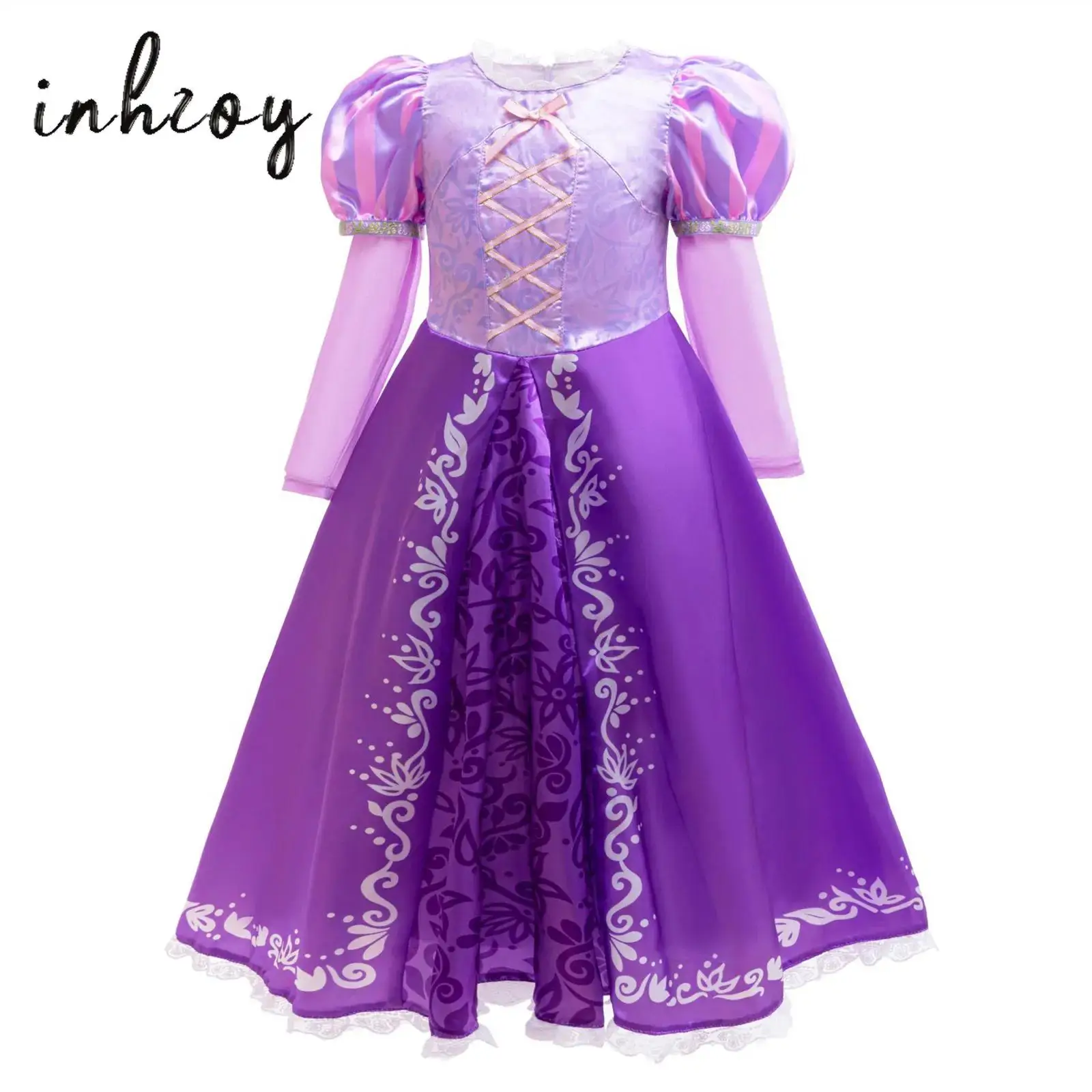 

Kids Girls Princess Dress Square Neck Striped Puffed Sleeves Rhinestones Mesh Tutu Dresses for Halloween Birthday Party Costumes