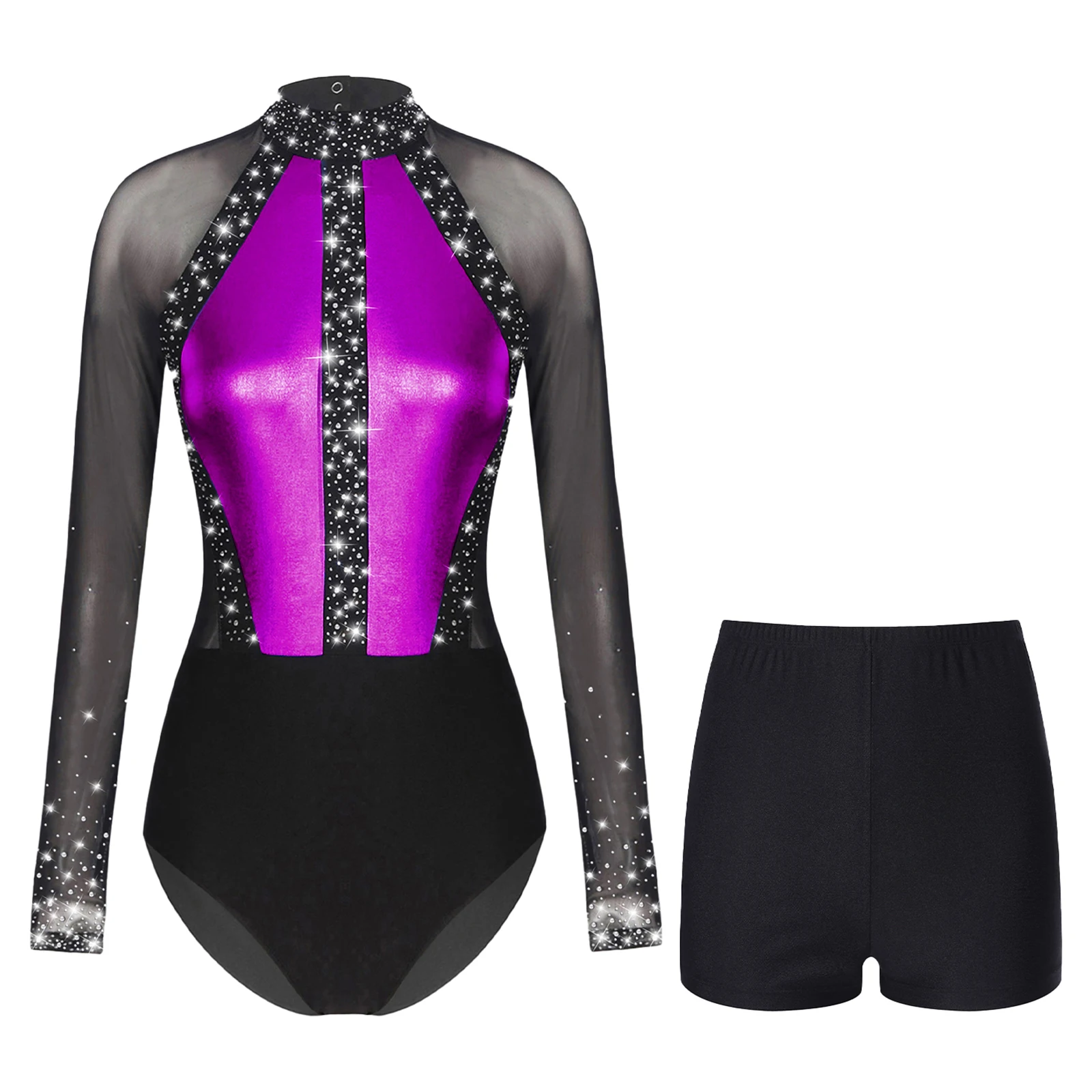 mulheres-ballet-danca-collant-patinacao-artistica-ginastica-acrobacia-outfit-manga-longa-strass-malha-pura-bodysuit-com-shorts