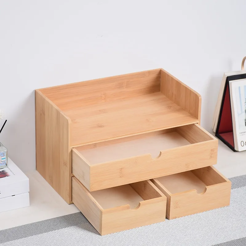 Bamboo Mini Desk Drawer Tabletop Storage Organization Box for Office Home Organizer Stationery Desk Accessories