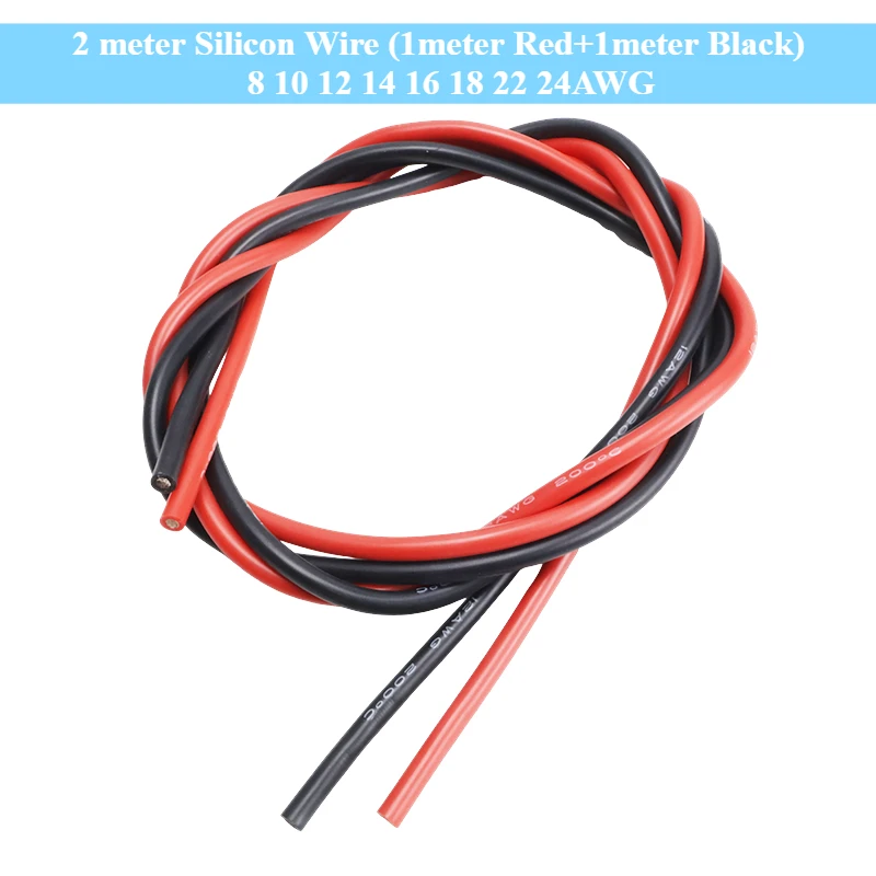 2 Meter Silicon Wire (1meter Red+1meter Black) 8 10 12 14 16 18 22 24AWG Heatproof Soft Silicone Silica Gel Wire Cable Expand