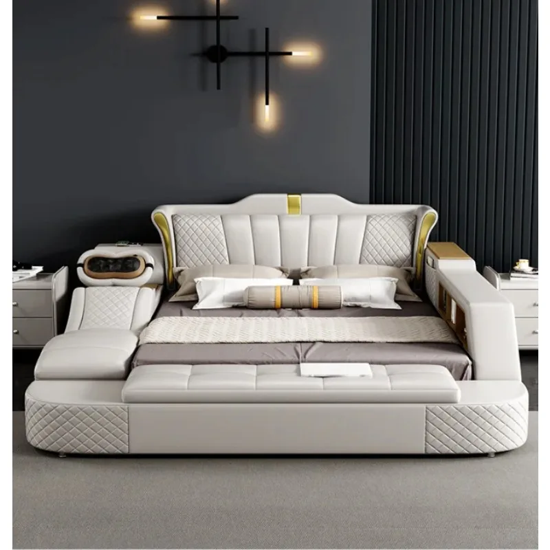 

Modern Soft Wireless Usb Charge Customized Size Bluetooth Audio Upholstered Storage Smart Bed