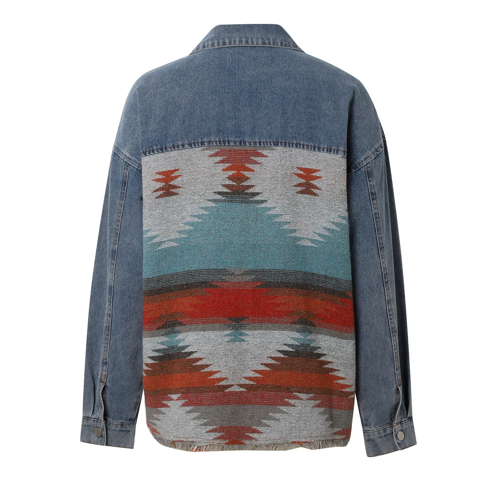 Cowboy Patchwork Tweed Jacket Vintage Raw Edge Mid-Length Jacket Retro Furred Y2k Mid-Length Jacket Women Denim Jacket Women