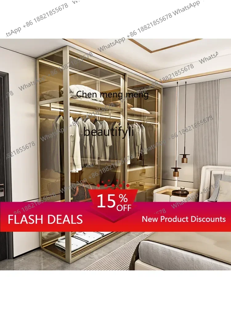 

Light Luxury Tempered Glass Wardrobe Cabinet-Trip Sliding Door Bedroom Sliding Door Cloakroom Flat Open