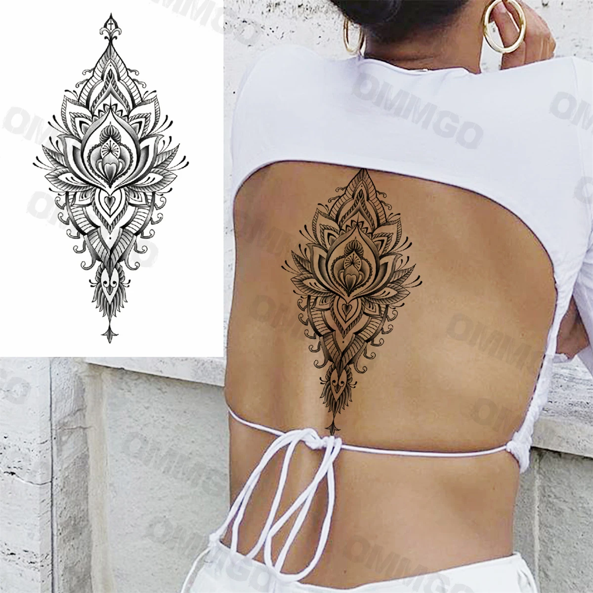 Black Lotus Mandala Temporary Tattoos For Women Adult Rose Flower Back Arm Fake Tattoo Realistic Body Art Decoration Tatoo Paper