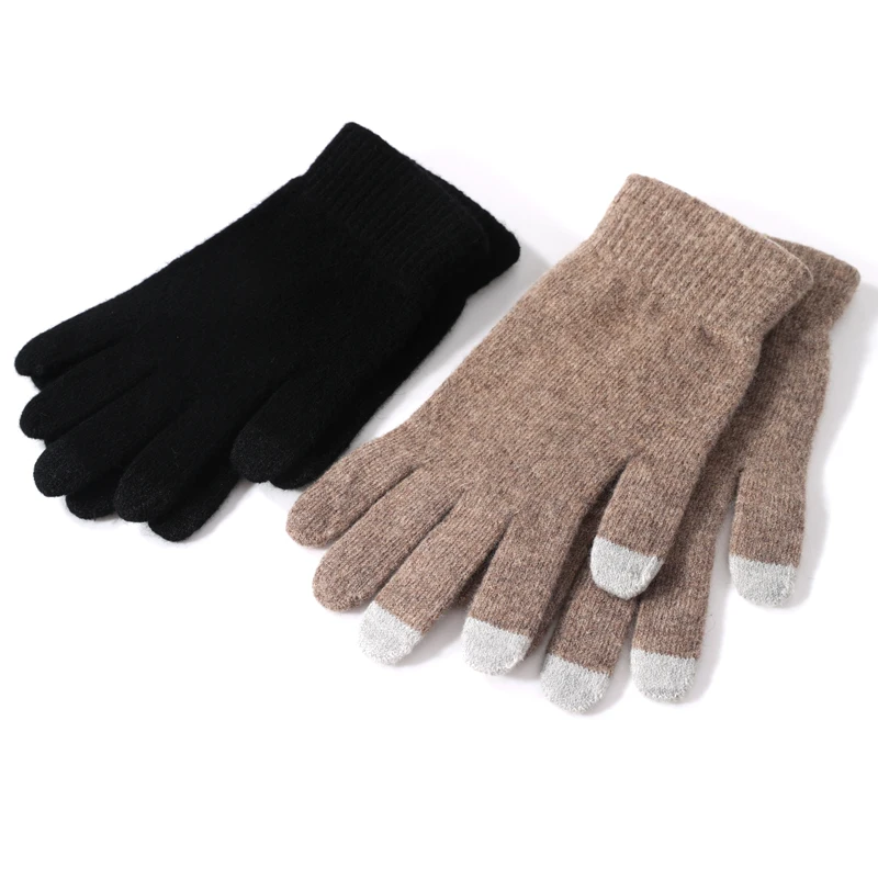 100% Real Wool Knitted Gloves Touchscreen Finger Men Women Autumn Winter Thick Cable Warm Wrist Length Classic Female Mitten