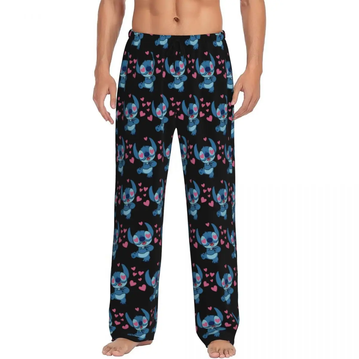 Custom Printed Cartoon Anime Manga Stitch Lilo Pajama Pants for Men Sleep Sleepwear Bottoms with Pockets