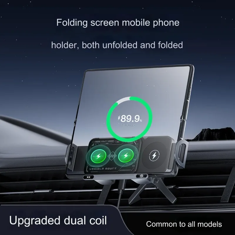 Foldable Car Wireless Charger Phone Holder Auto‑clamp 15W Fast Charging Mount For Air Vent Suction Cup Dashboard