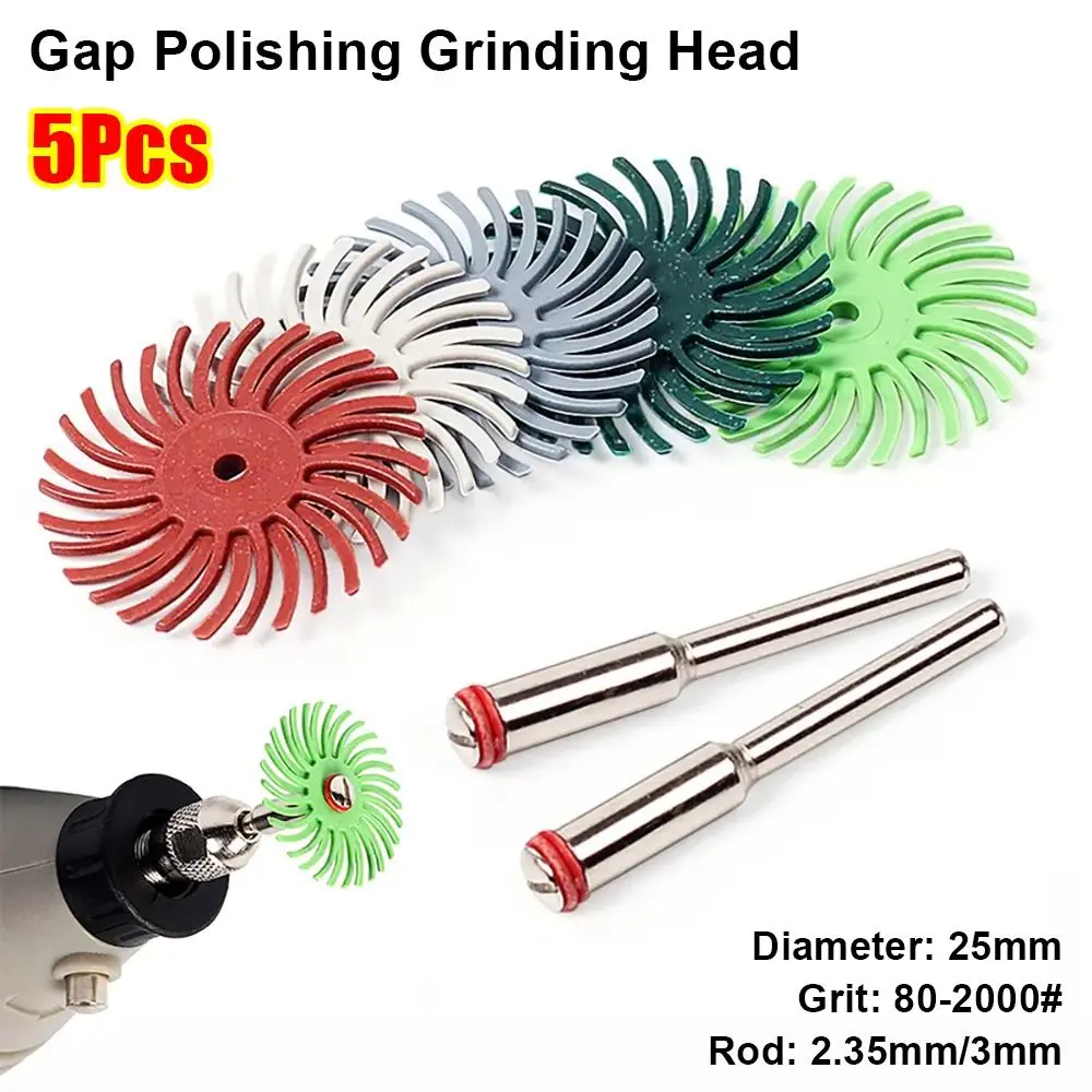 

5Pcs 25mm Radial Gap Polishing Grinding Head 2.35/3mm Shank Slit Detail Bristle Disc Abrasive Brush Polishing Wheel
