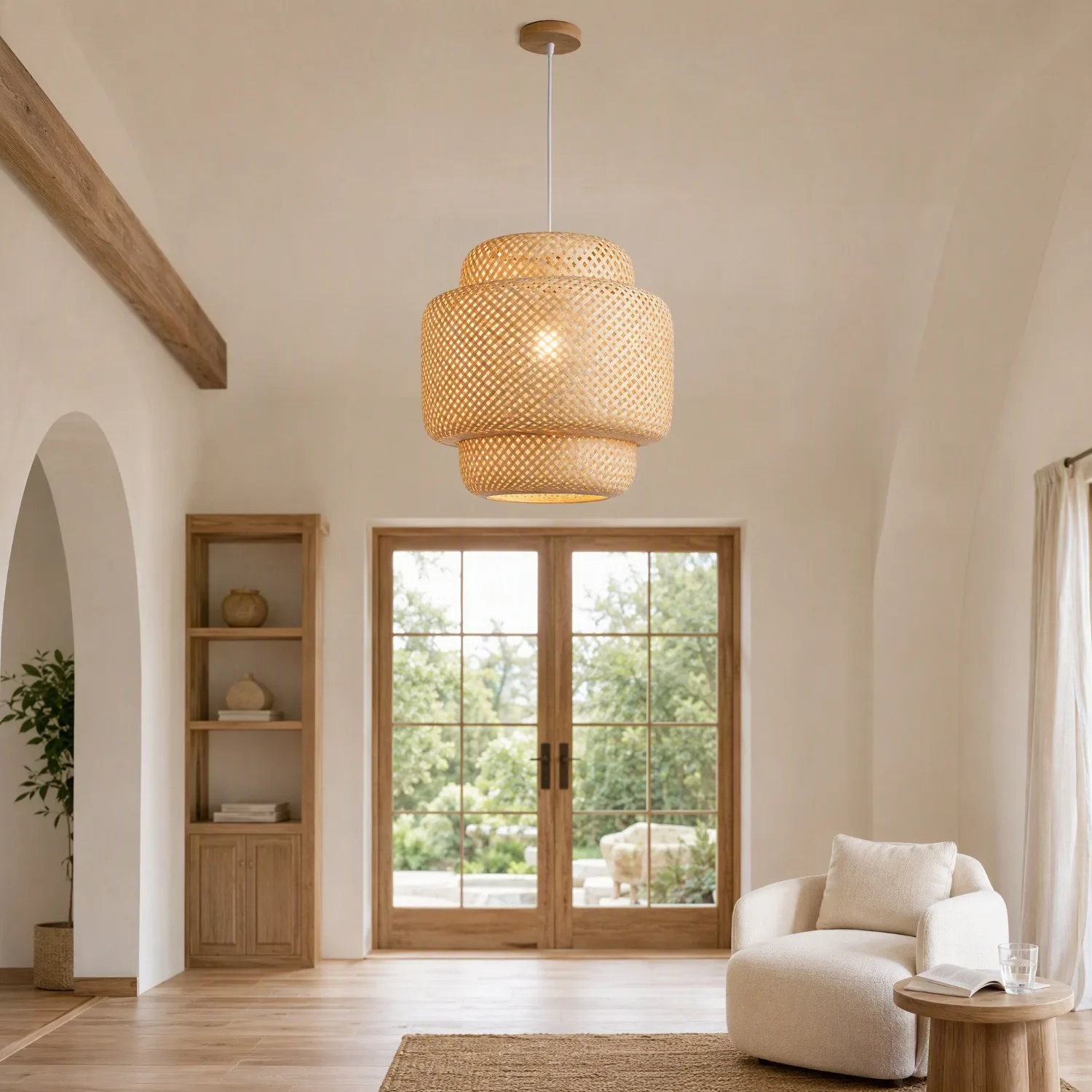 JOYINLED Natural Bamboo Lamp Shade Handwoven Rattan Lampshade Boho Light Cover Pendant Fixture for Ceiling Chandelier Decor