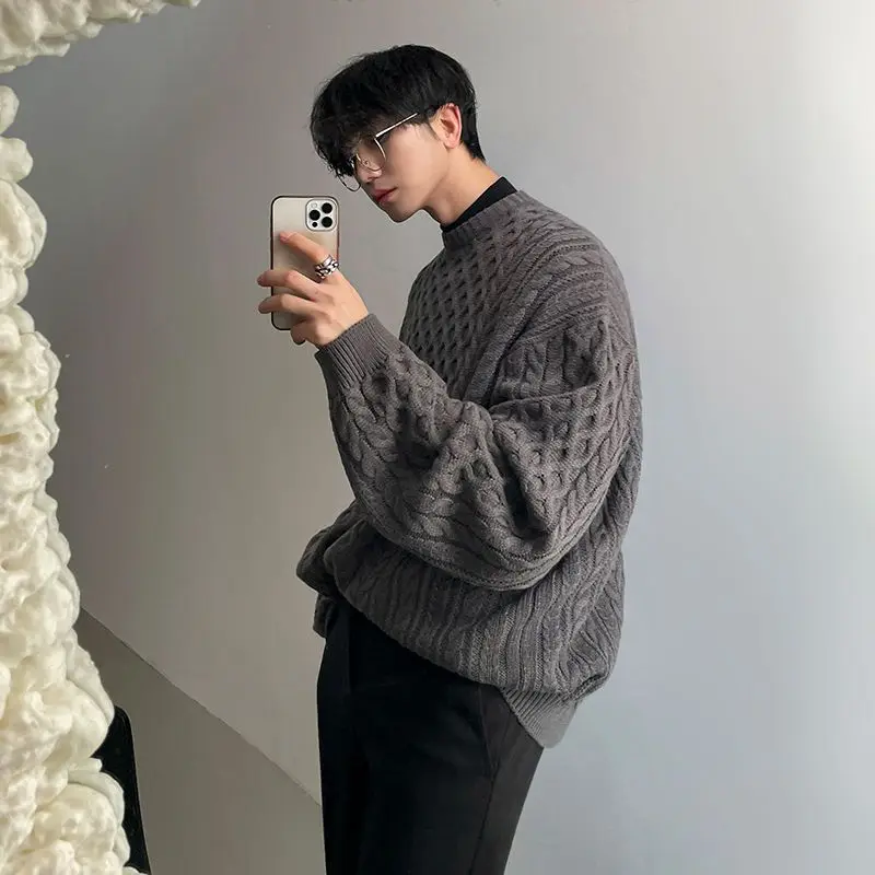 

Cotton Sweater Men Long Sleeve Pullovers Outwear Man O-Neck Male Sweaters Knitwear Loose Fit Knitted Clothing Korean Style A271