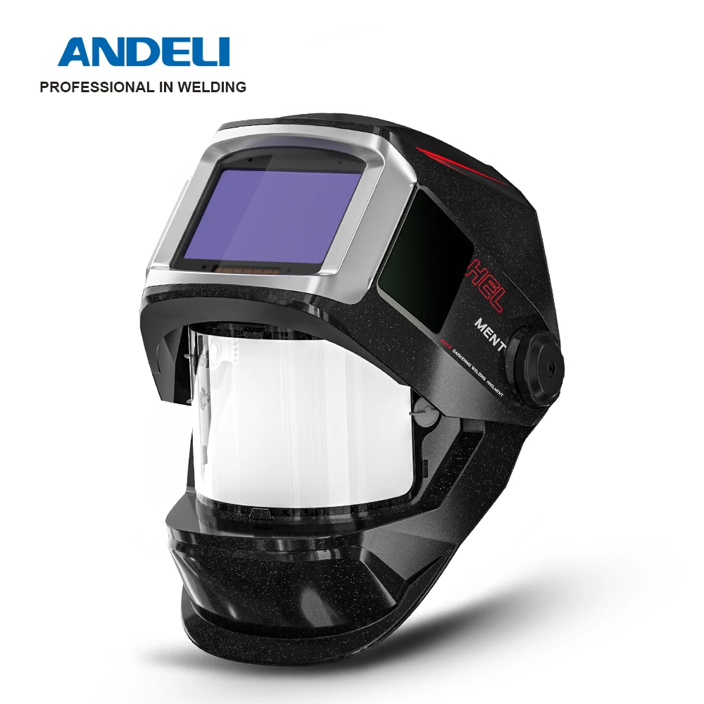 ANDELI Welding Mask Large Viewing Flip Up Design True Color Solar Powered Auto Darkening Welding Helmet Panoramic 180°for MIG