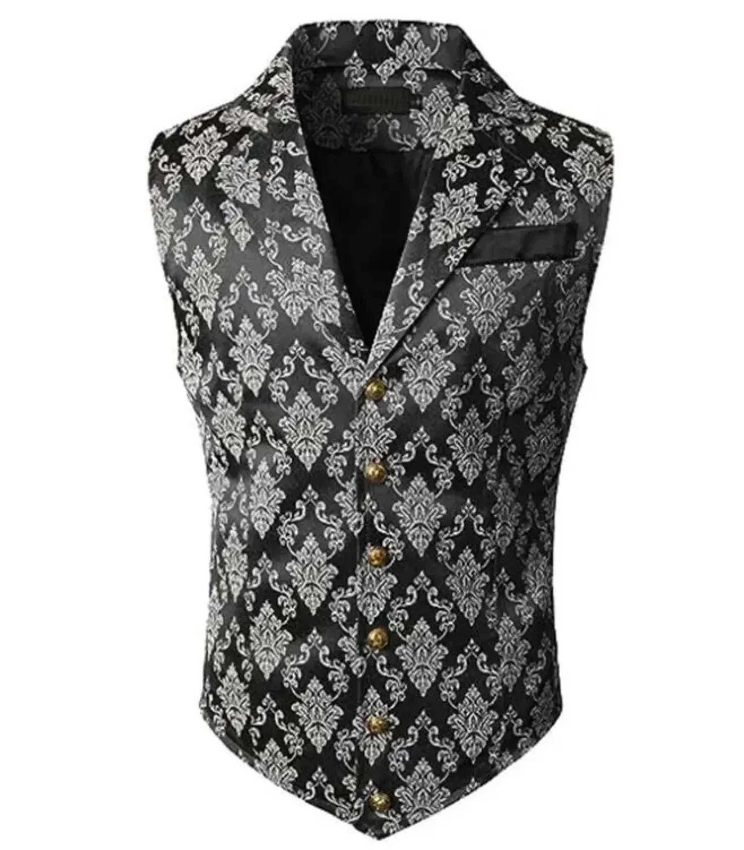 Herren Mehrfarbige Viktorianische Blumen-Jacquard Anzugweste mit Revers, Einreihig, Schmal Geschnitten, für Hochzeit, Bankett, Formelle Anlässe – Detail 10