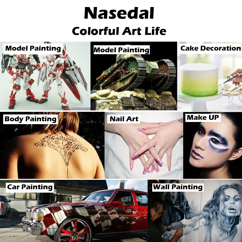 Nasedal Mini Airbrush Air Compressor with Airbrush Holder Air Hose for Nail Art Makeup Tattoo Model Car Painting Cake Decoration