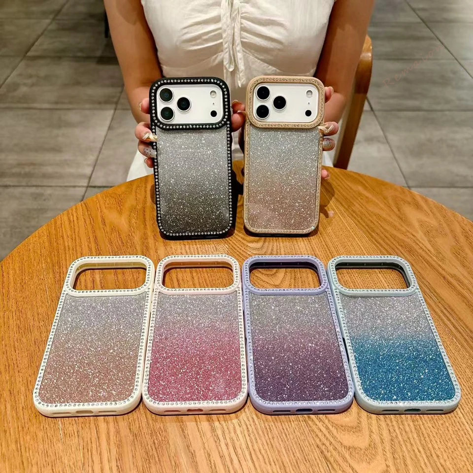 

Cute Bling Glitter Diamond Phone Case for iPhone 13 12 11 14 15 16 17 Pro Max Air 16 15 14 Plus Clear Protector Shockproof Cover