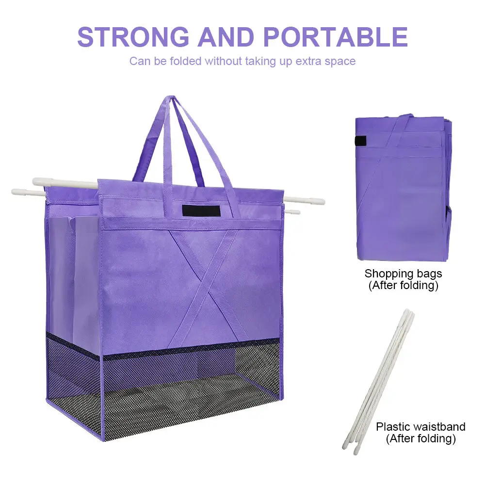 Portable Non Woven Grocery Tote, Reusable Grocery Shopping Cart Bags with COOLER Bag & Egg Foldable Trolley Bag