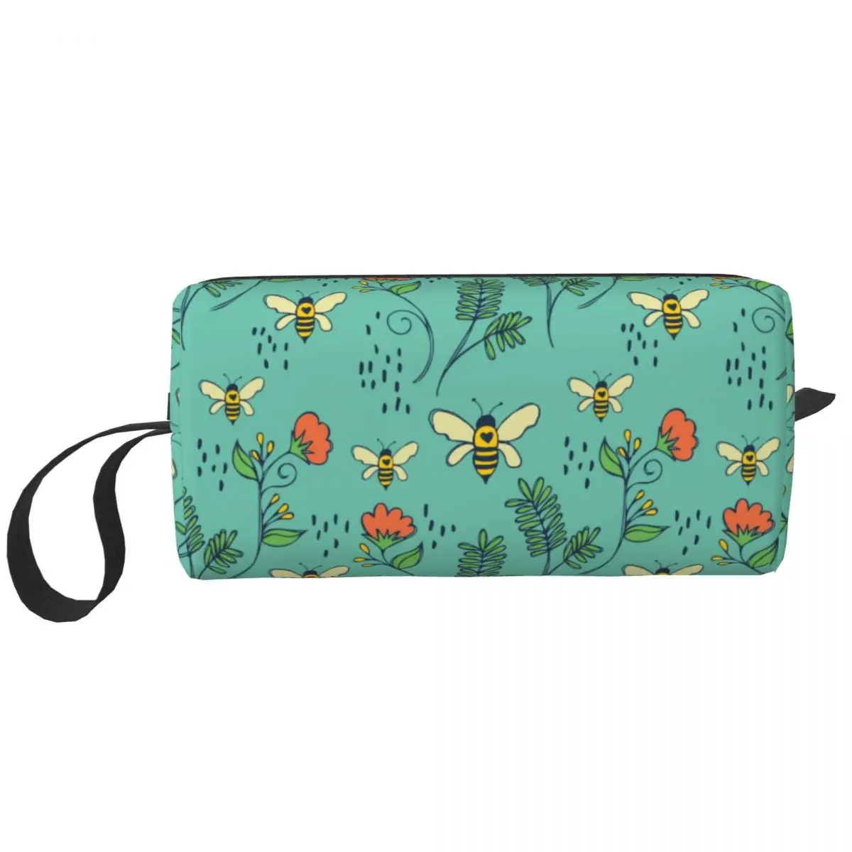 Bees And Flowers Makeup Bag for Women Travel Cosmetic Organizer Fashion Honeybee Storage Toiletry Bags