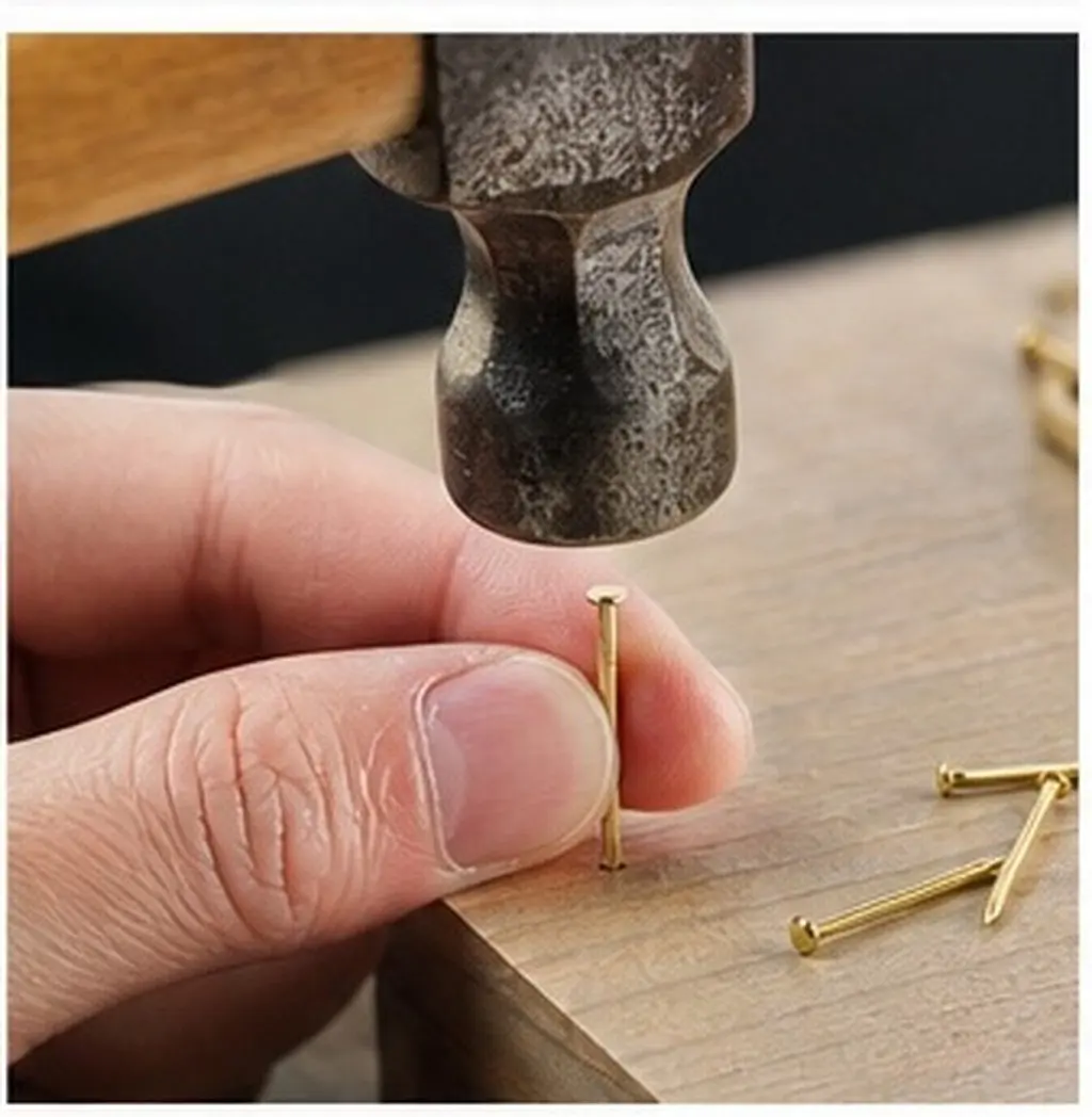 200Pcs Copper Picture Nails Round Head for Hanging Photos Furniture Repair DIY Craft Woodworking Projects Strong Rustproof