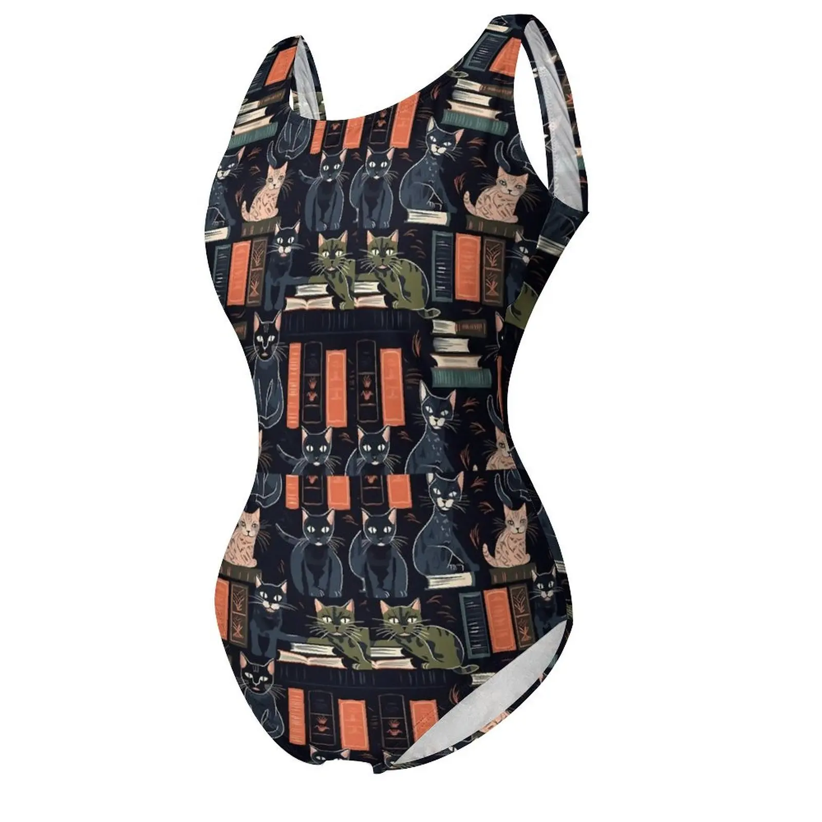 Kitty Library Swimsuit Sexy Kawaii Cats Female Swimwear One-Piece Stylish Swimsuits Fitness Push Up Halter Beach Outfits