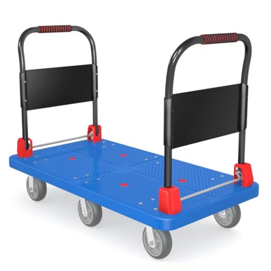 

Heavy-Duty Platform Truck Cart for Warehouse, Garage, Groceries Steel, Black 2200lbs Capacity, Foldable, 6x6 Wheels, 2 Handrail