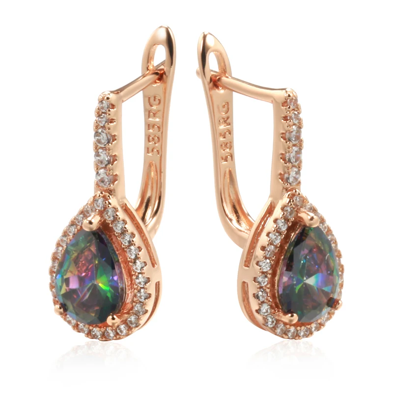 Kinel Luxury Water Drop Colorful Stone English Earrings For Women Fashion 585 Rose Gold Color Fine Wedding Party Daily Jewelry