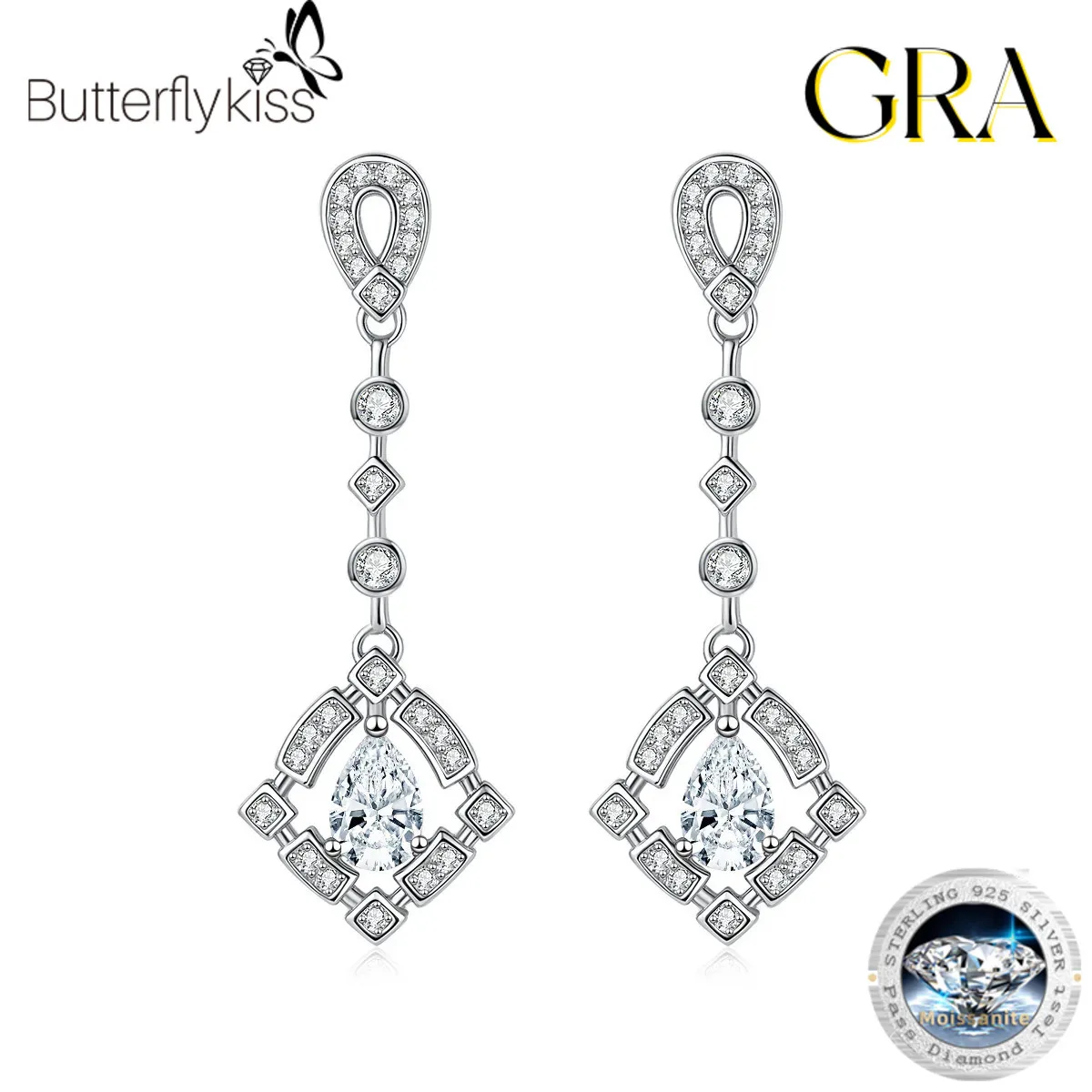 

Butterflykiss Fashion Trend Classic Luxury Moissanite Fine Design Dangle Drop Earring Charm Women Silver 925 Party Jewelry Gift