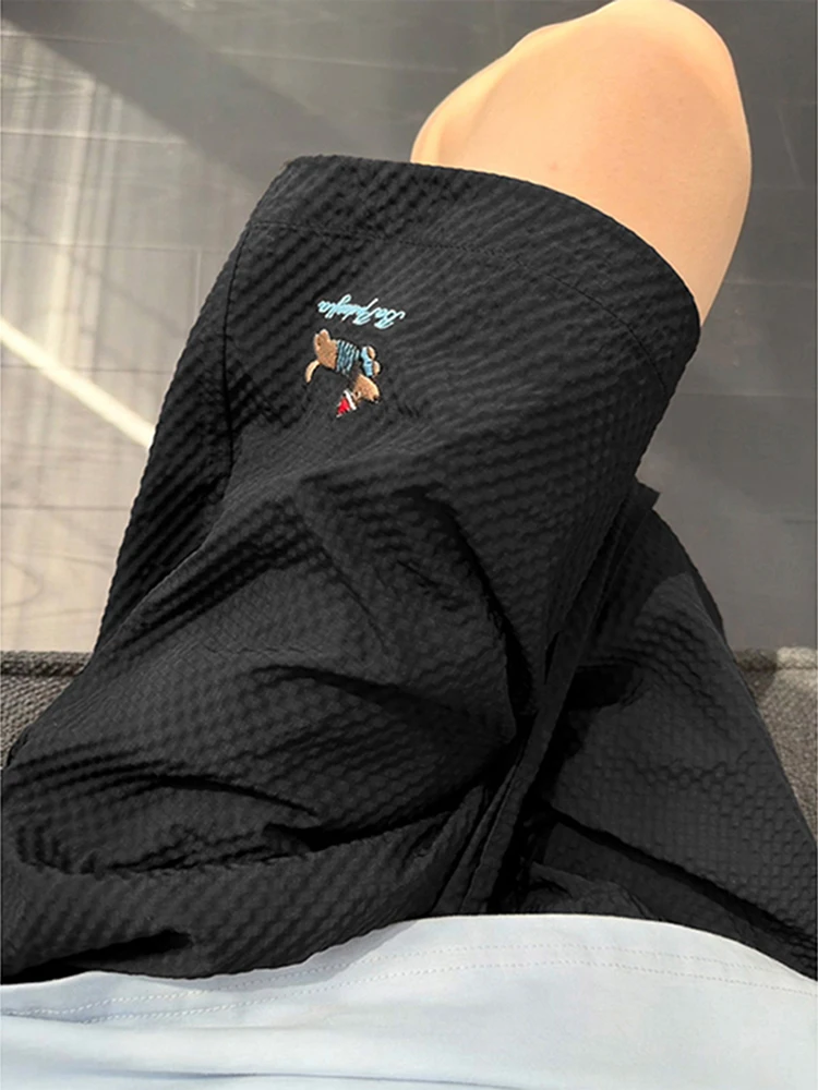 

Black Bubble Sport Shorts Men Summer Quick Dry Sausage Dog Embroidery Ice Silk Casual American Five-Point Pants Breathable