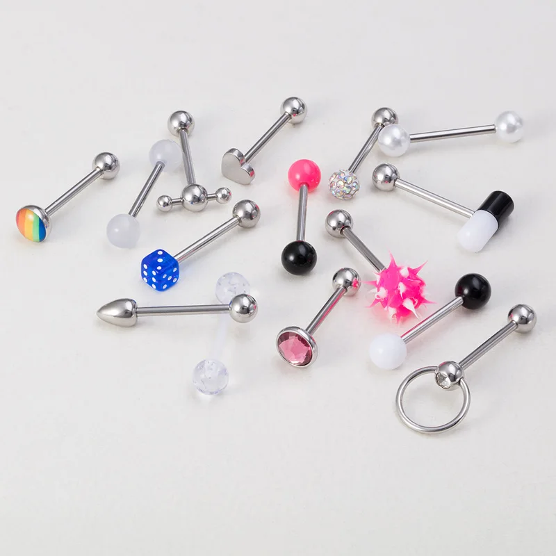 3 pz acciaio chirurgico lingua Piercing bilanciere capezzolo anello Bar lingua Stud Dumbbell fermo per donna uomo Sexy gioielli per il corpo 14G