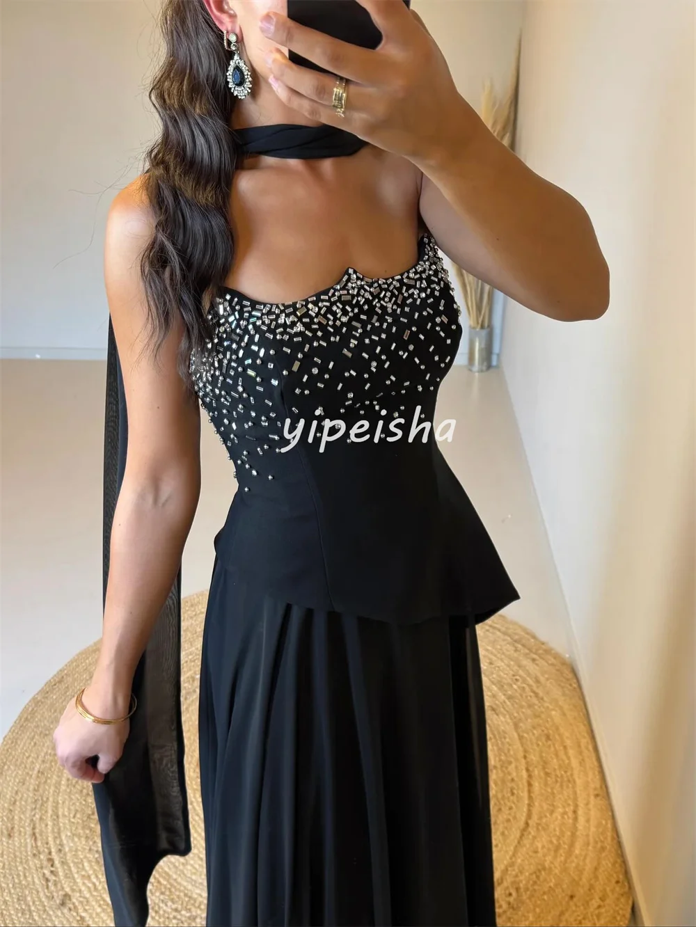 تخصيص مثير البريق الشيفون الطية حجر الراين ألف خط فساتين طويلة حمالة فساتين مناسبة مخصصة الأحجام المتاحة الرسمية