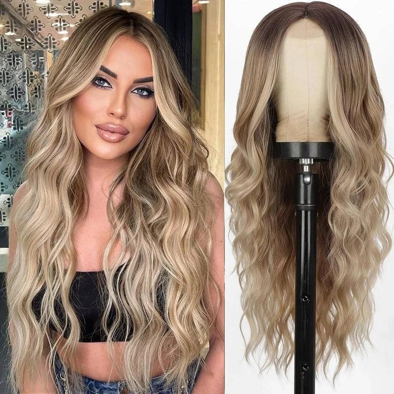 Ombre Wig for Women 26 Inches Long Wavy Blonde Middle