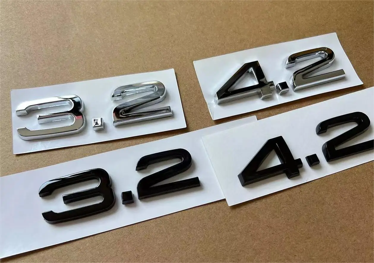 1X ABS Chrome Glossy Black 2.4 3.2 4.2 Letters Car Trunk Emblem Badge Decal For A4 B7 TT Q5 Q7 A6 S6 S5 S4 RS5 Accessories