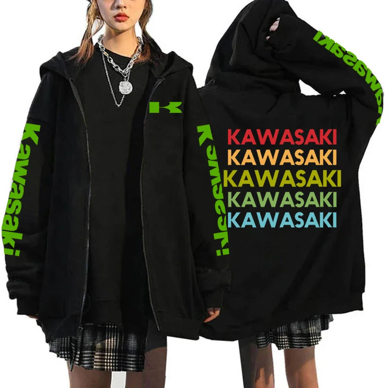 Kawasaki motorcycle Men New Zipper Hoodie 2024 Spring Autumn Y2K Fashion Male Sweatshirt 2024 New Sport Women Jacket Coats