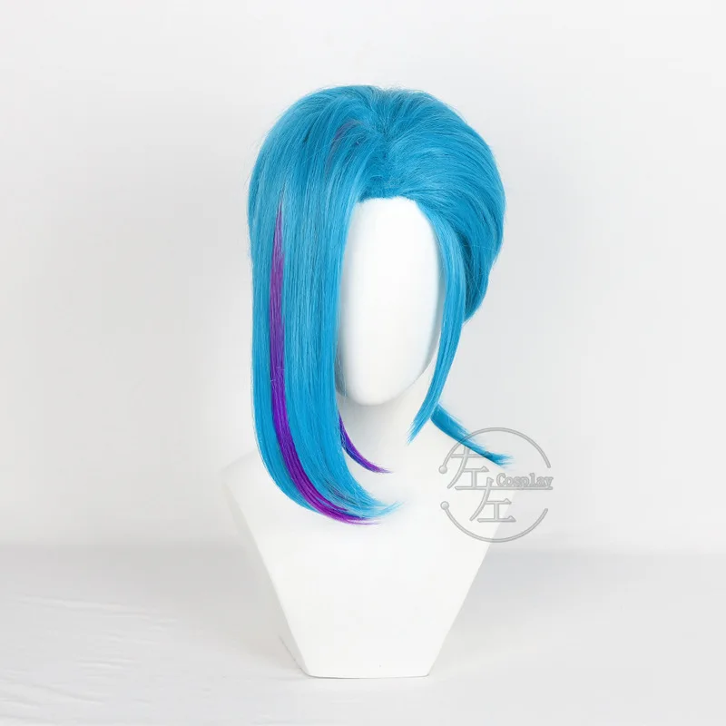 Anime  LOL Arcane Jinx Cosplay Wig Short Ponytail Hair Blue Purple Jinx Wig For Hallowmas Carnival