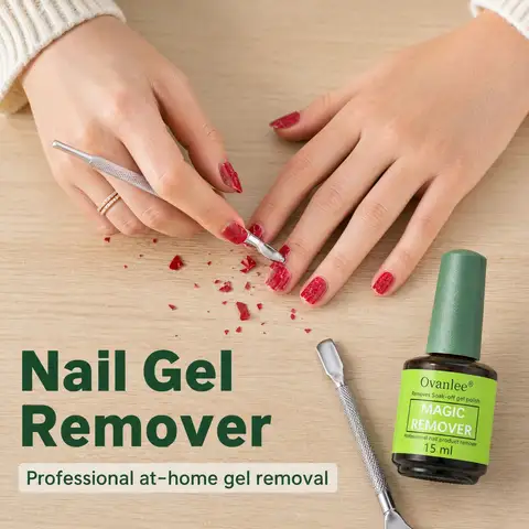 Ovanlee 2-Pack Magic Nail Gel Remover – 15ml X 2 Acetone-Free Fast 3-5 Min Burst UV Polish Dissolver, No Foil Wraps, Low Odor & Gentle, Easy Peel-Off Gel Remover for DIY Manicure