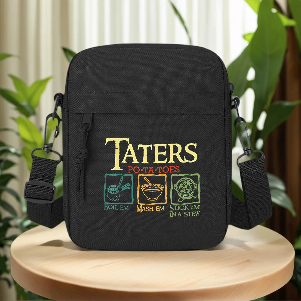 Potatoes text and cooking methods Men Crossbody Bag Single Shoulder Women Cartoon Anime Film Printing Design Unisex