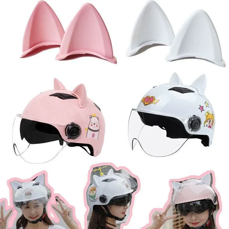 1Pair Cute Cat Ears Helmet Decoration Universal Motorcycle Electric Car Helmet Styling Stickers Cycling Helmet Decor Accessories