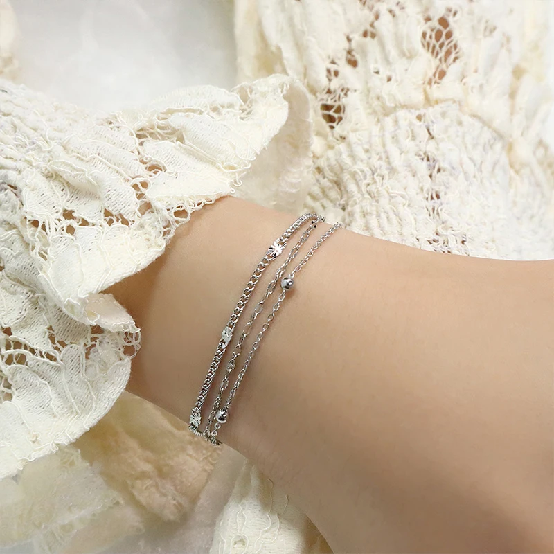 جديد 925 فضة جولة الخرزة الترتر إثارة سوار للنساء الأزياء غرامة اليد مجوهرات حفل زفاف هدية